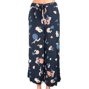 Marks & Spencer Women's Navy Floral Print Mid Rise Wide Leg Trouser Pants 36